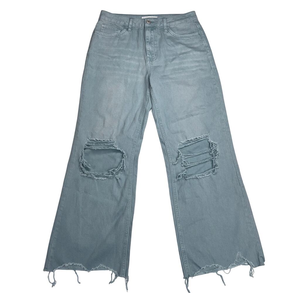 Vervet 90s Vintage High Rise Distressed Crop Wide Leg Jeans Green-Grey Size 27